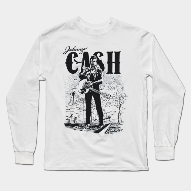 Johnny Cash Retro Style Long Sleeve T-Shirt by FelixSad